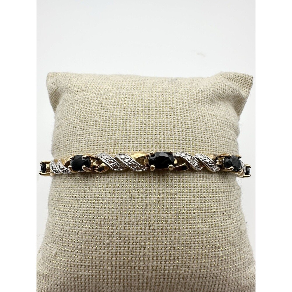 Ross Simons 925 Sterling Silver Gold Vermeil Sapphire Diamond Tennis Bracelet